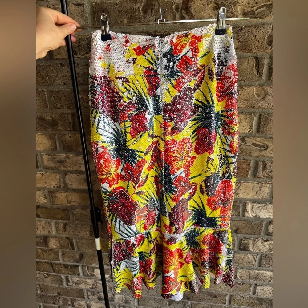 Zara Floral Sequin High Waisted Mermaid Fit and Flare Midi Skirt size small - Picture 9 of 15